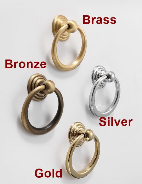 Solid Brass Fluted Cabinet Ring Pulls - Antique Bronze Finish - #1 Silver 56mm / 1pc