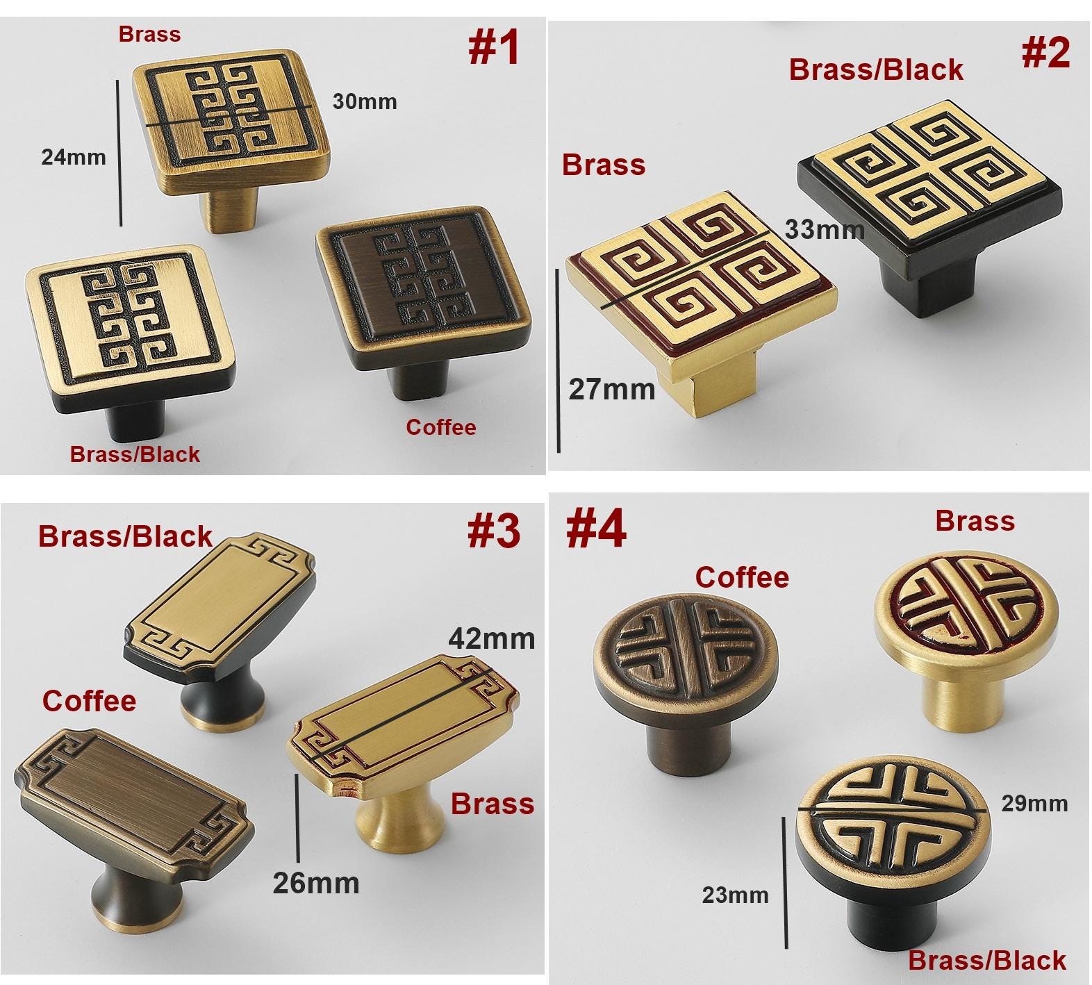 Solid Brass Geometric Cabinet Pulls & Knobs - Black Finish Hardware - #1 Brass/Black / 1pc