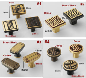 Solid Brass Geometric Cabinet Pulls & Knobs - Black Finish Hardware - #1 Brass/Black / 1pc