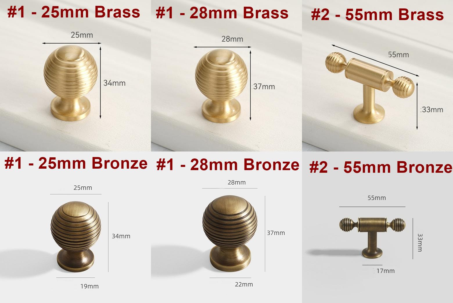 Solid Brass Geometric Cabinet Pulls & Knobs - Bronze Finish Hardware - #1 Brass 28mm / 1pc