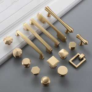Solid Brass Geometric Cabinet Pulls & Knobs - Brushed Gold Finish - #1 / 1pc