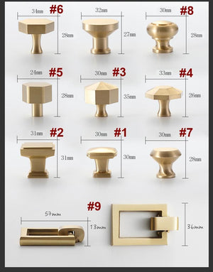 Solid Brass Geometric Cabinet Pulls & Knobs - Brushed Gold Finish - #2 / 1pc