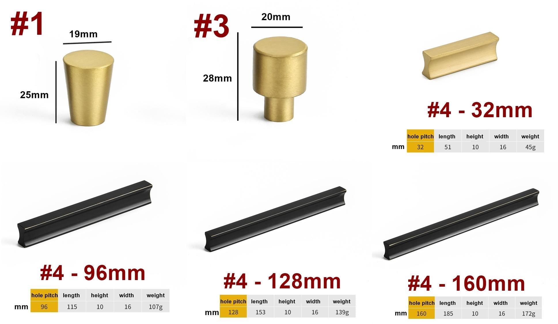 Solid Brass Geometric Cabinet Pulls & Knobs - Brushed Gold Finish - #1 Black / 1pc