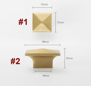 Solid Brass Geometric Cabinet Pulls & Knobs - Brushed Gold Finish - #1 Black / 1pc