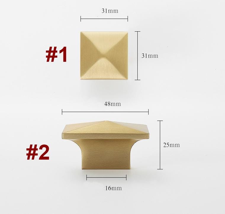 Solid Brass Geometric Cabinet Pulls & Knobs - Brushed Gold Finish - #1 Black / 1pc