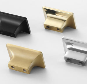 Solid Brass Geometric Cabinet Pulls & Knobs - Brushed Gold Finish - #2 Silver / 1pc