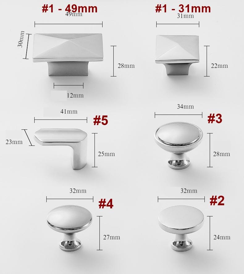 Solid Brass Geometric Cabinet Pulls & Knobs - Chrome Finish Hardware - #1 - 49mm / 1pc