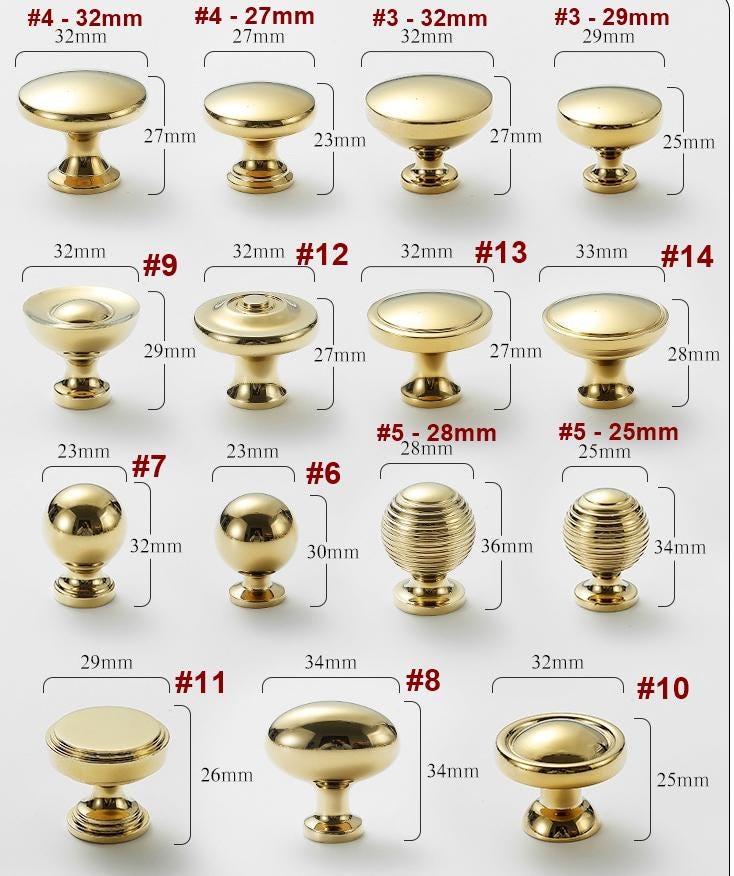 Solid Brass Geometric Cabinet Pulls & Knobs - Gold Finish Hardware - #1 - 20mm / 1pc