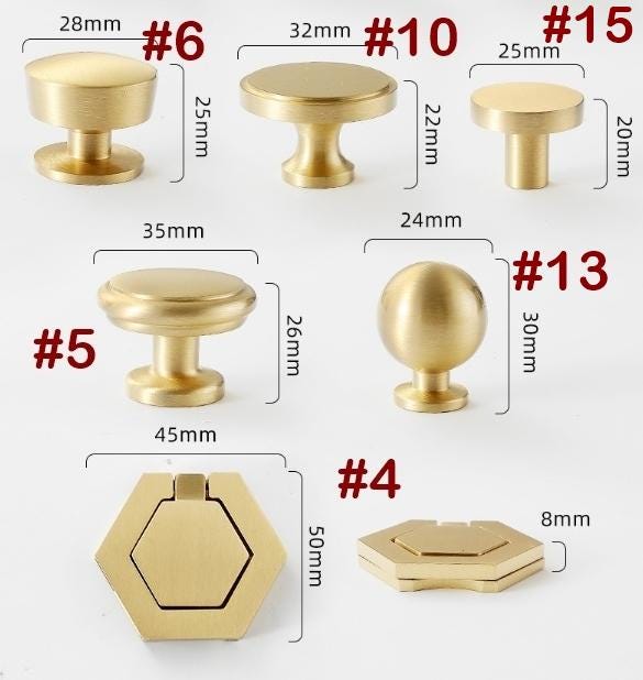 Solid Brass Geometric Cabinet Pulls & Knobs - Gold Finish Hardware - #3 / 1pc