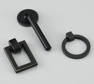Solid Brass Geometric Cabinet Ring Pulls - Black Finish Hardware - #10 / 1pc