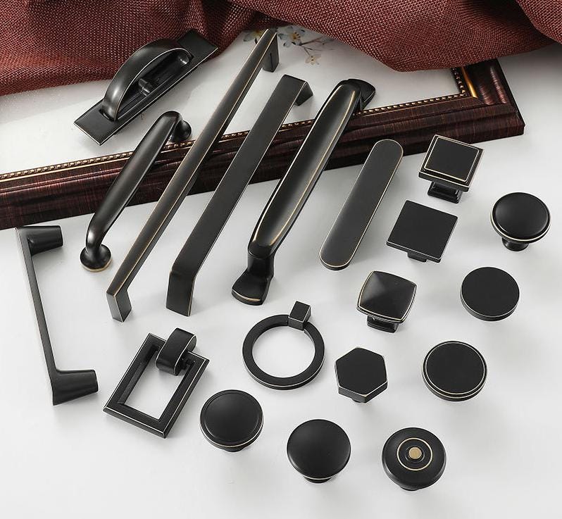 Solid Brass Geometric Cabinet Ring Pulls - Black Finish Hardware - #1 / 1pc