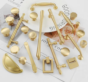 Solid Brass Geometric Cabinet Ring Pulls - Matte Gold Finish - #1 / 1pc