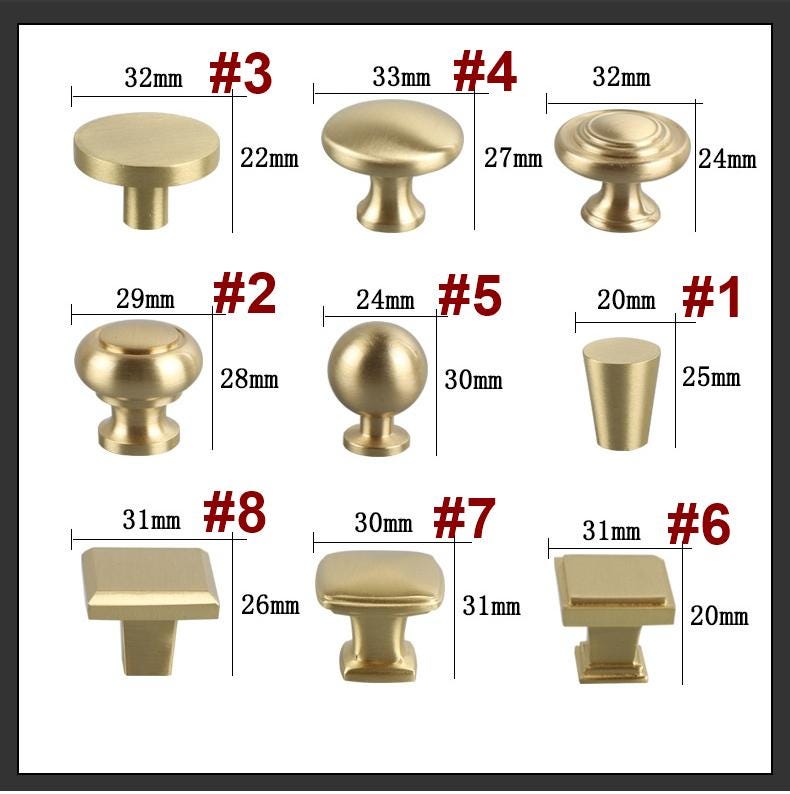 Solid Brass Geometric Cabinet Pulls & Knobs - Brushed Gold Finish - #2 / 1pc