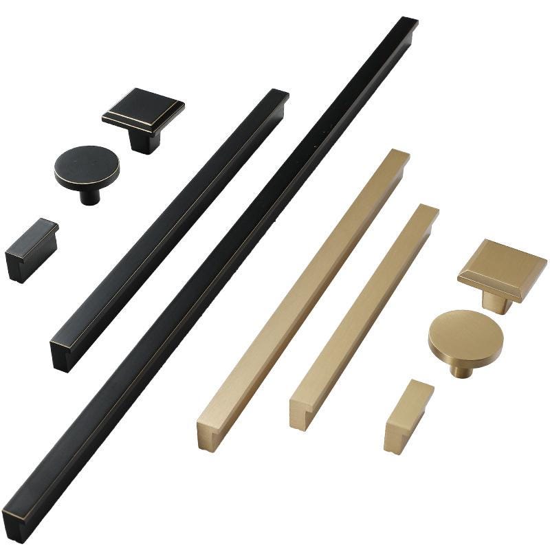 Solid Brass Geometric Cabinet Pulls & Knobs - Brushed Gold Finish - #2 Black / 1pc