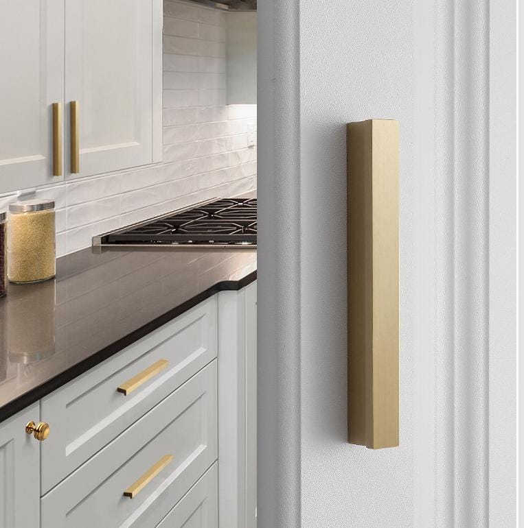 Solid Brass Geometric Cabinet Pulls & Knobs - Brushed Gold Finish - #3 Brass 76mm / 1pc