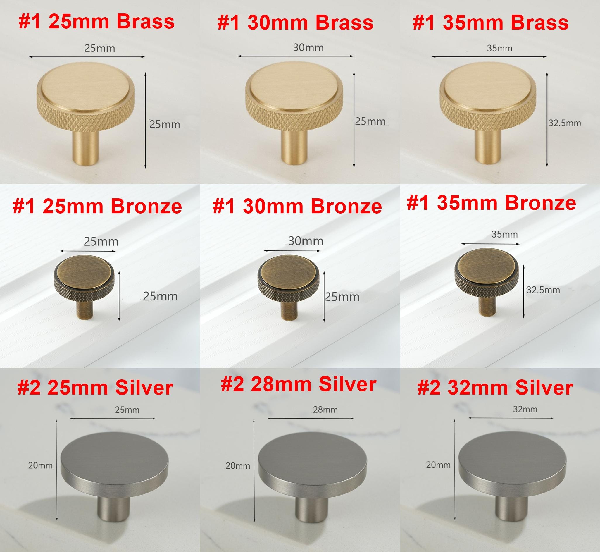Solid Brass Knurled Cabinet Pulls & Knobs - Antique Bronze Finish - #1 Brass 30mm / 1pc