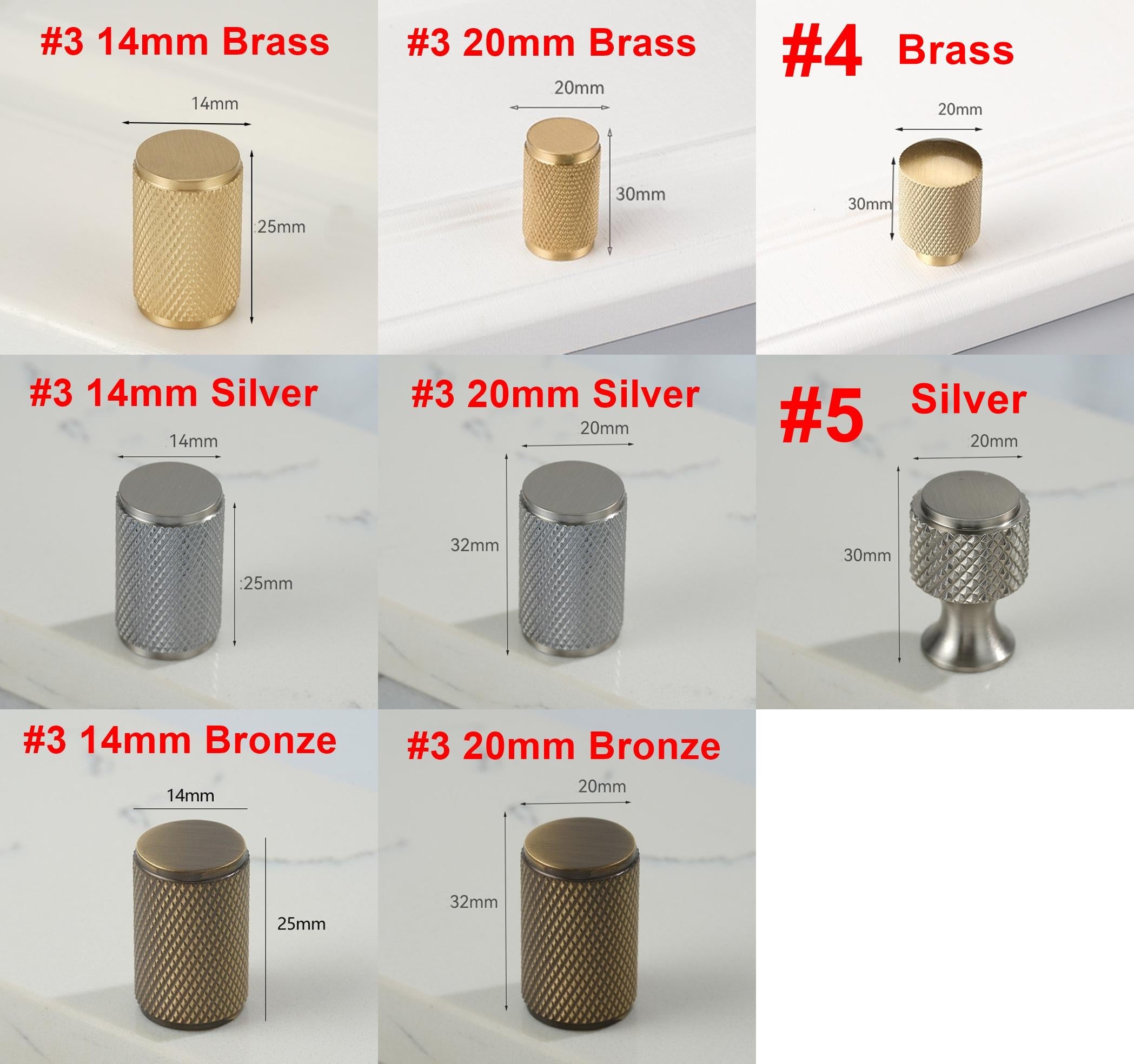 Solid Brass Knurled Cabinet Pulls & Knobs - Antique Bronze Finish - #1 Brass 35mm / 1pc