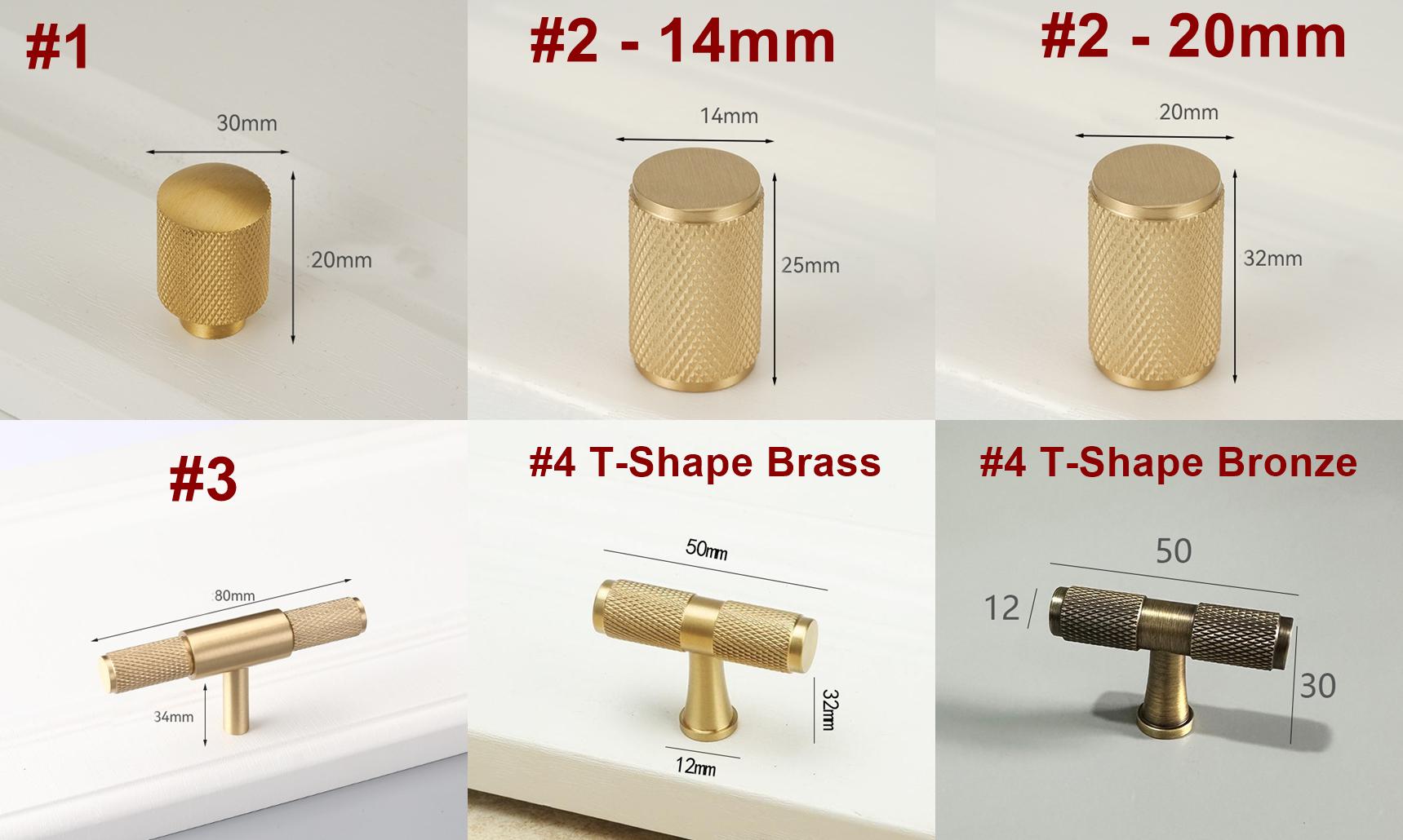 Solid Brass Knurled Cabinet Pulls & Knobs - Bronze Finish Hardware - #2 - 14mm / 1 pc