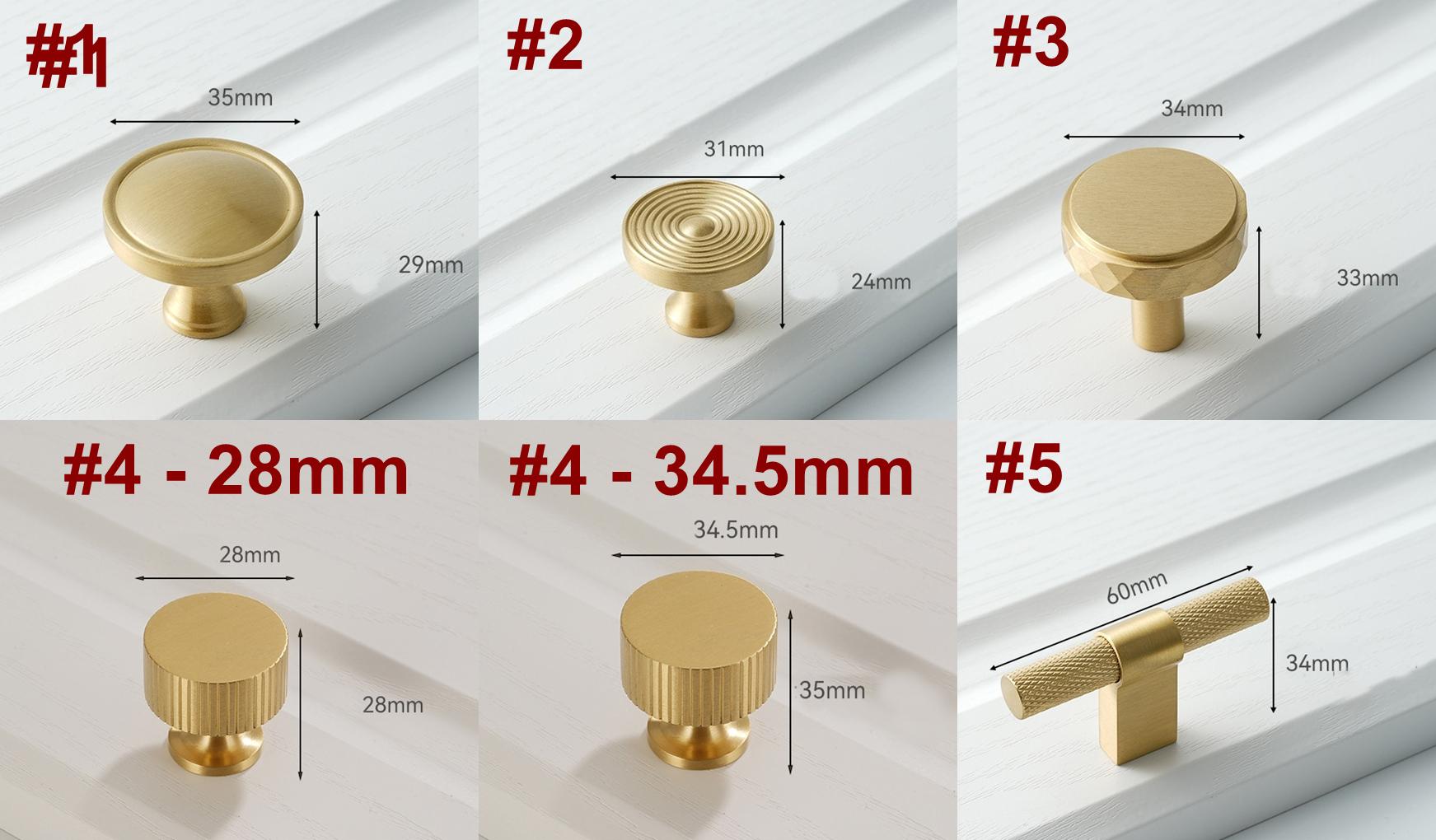 Solid Brass Knurled Cabinet Pulls & Knobs - Brushed Gold Finish - #2 / 1pc