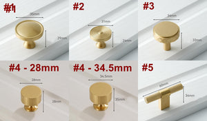 Solid Brass Knurled Cabinet Pulls & Knobs - Brushed Gold Finish - #2 / 1pc
