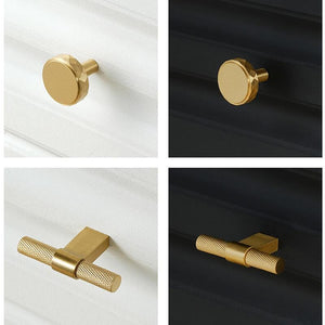 Solid Brass Knurled Cabinet Pulls & Knobs - Brushed Gold Finish - #6 - 96mm / 1pc