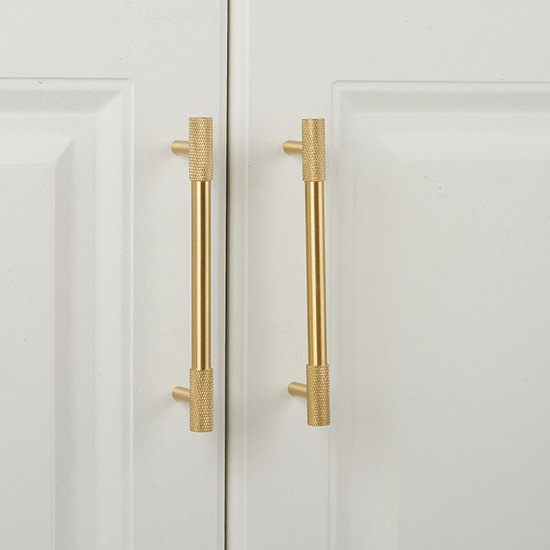 Solid Brass Knurled Cabinet Pulls & Knobs - Gold Finish Hardware - #6 - 25mm / 1pc