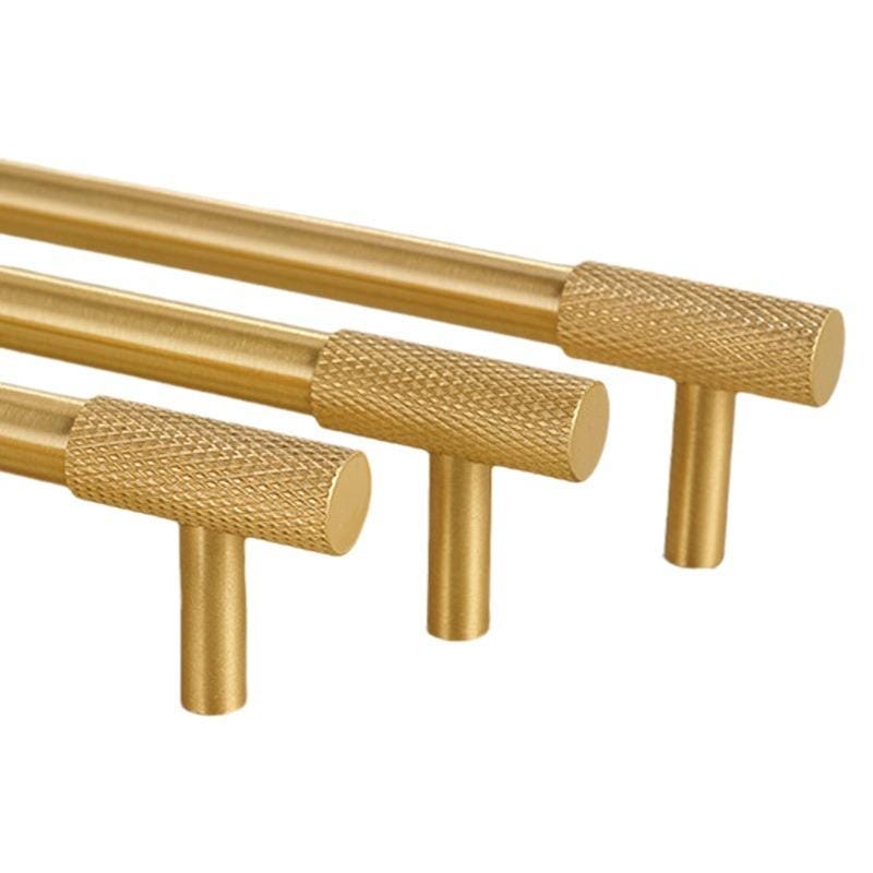 Solid Brass Knurled Cabinet Pulls & Knobs - Gold Finish Hardware - #7 T-Shape / 1pc