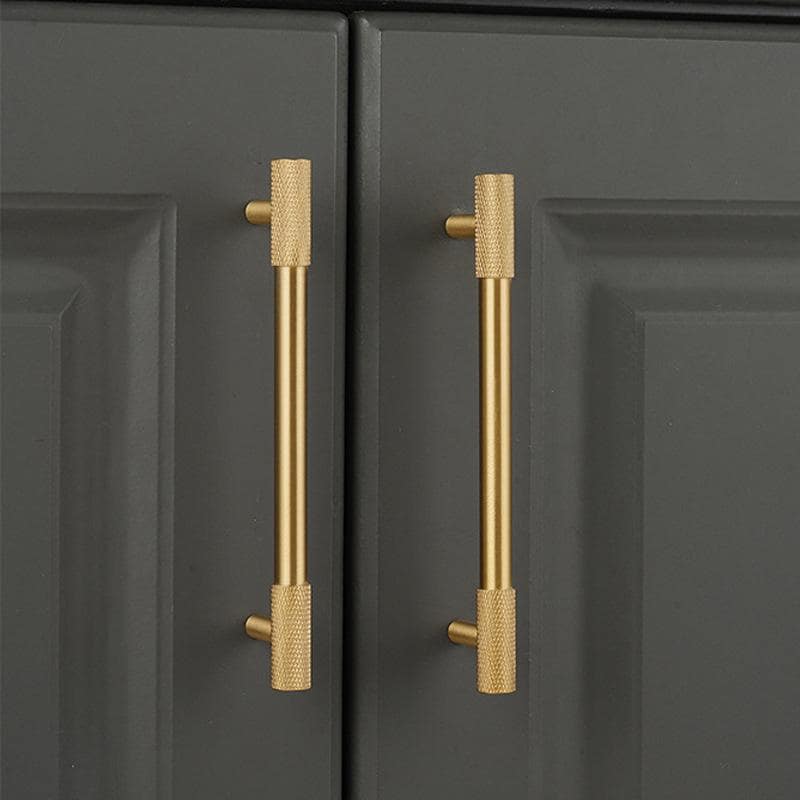 Solid Brass Knurled Cabinet Pulls & Knobs - Gold Finish Hardware - #7 - 96mm / 1pc