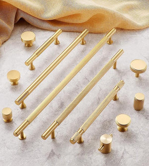 Solid Brass Knurled Cabinet Pulls & Knobs - Matte Gold Finish - #1 / 1pc