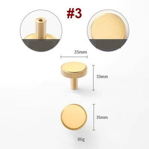 Solid Brass Knurled Cabinet Pulls & Knobs - Matte Gold Finish - #3 / 1pc