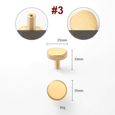 Solid Brass Knurled Cabinet Pulls & Knobs - Matte Gold Finish - #3 / 1pc