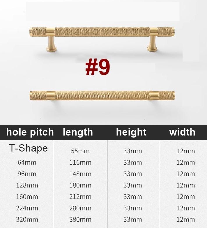 Solid Brass Knurled Cabinet Pulls & Knobs - Matte Gold Finish - #6 - 26mm / 1pc