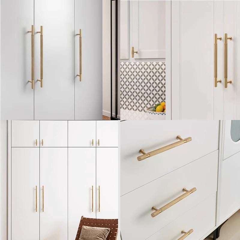 Solid Brass Knurled Cabinet Pulls & Knobs - Matte Gold Finish - #7 - 96mm / 1pc