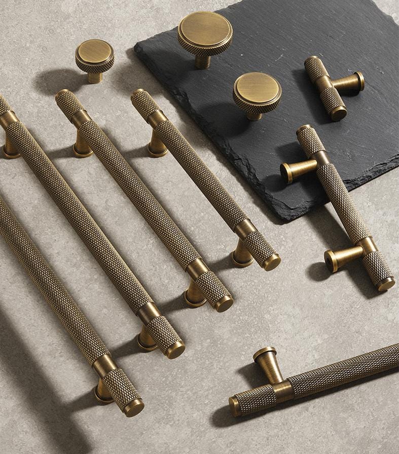 Solid Brass Knurled Cabinet Pulls & Knobs - Mid-Century Hardware - #1 - 25mm / 1pc