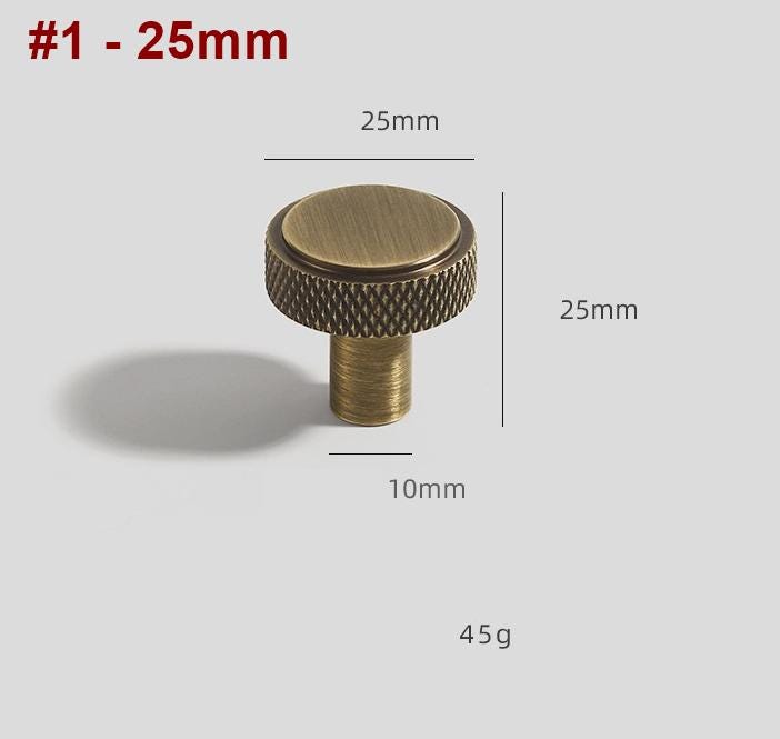Solid Brass Knurled Cabinet Pulls & Knobs - Mid-Century Hardware - #1 - 30mm / 1pc