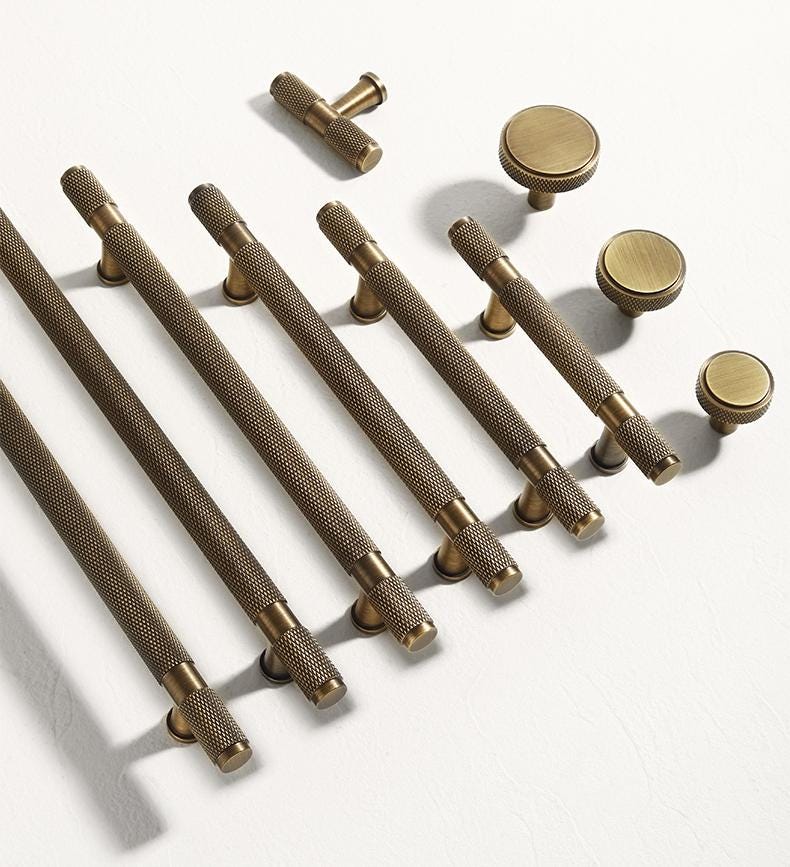 Solid Brass Knurled Cabinet Pulls & Knobs - Mid-Century Hardware - #2 - 128mm / 1pc