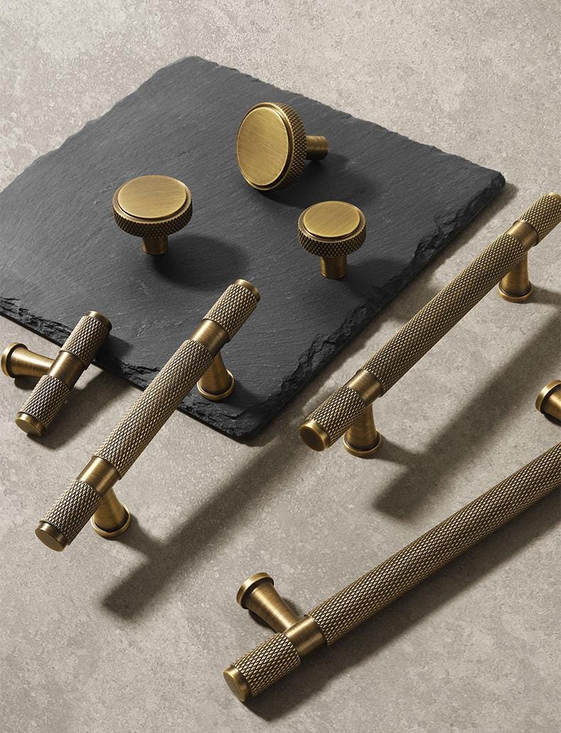 Solid Brass Knurled Cabinet Pulls & Knobs - Mid-Century Hardware - #2 - 160mm / 1pc