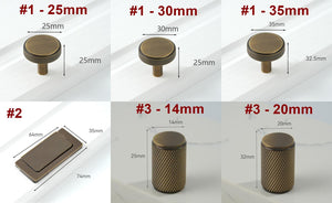 Solid Brass Knurled Flush Cabinet Pulls - Antique Bronze Finish - #1 - 30mm / 1pc