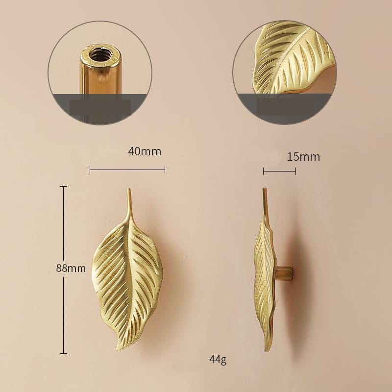 Solid Brass Leaf Cabinet Pulls & Knobs - Gold Finish for Cabinets - view 2