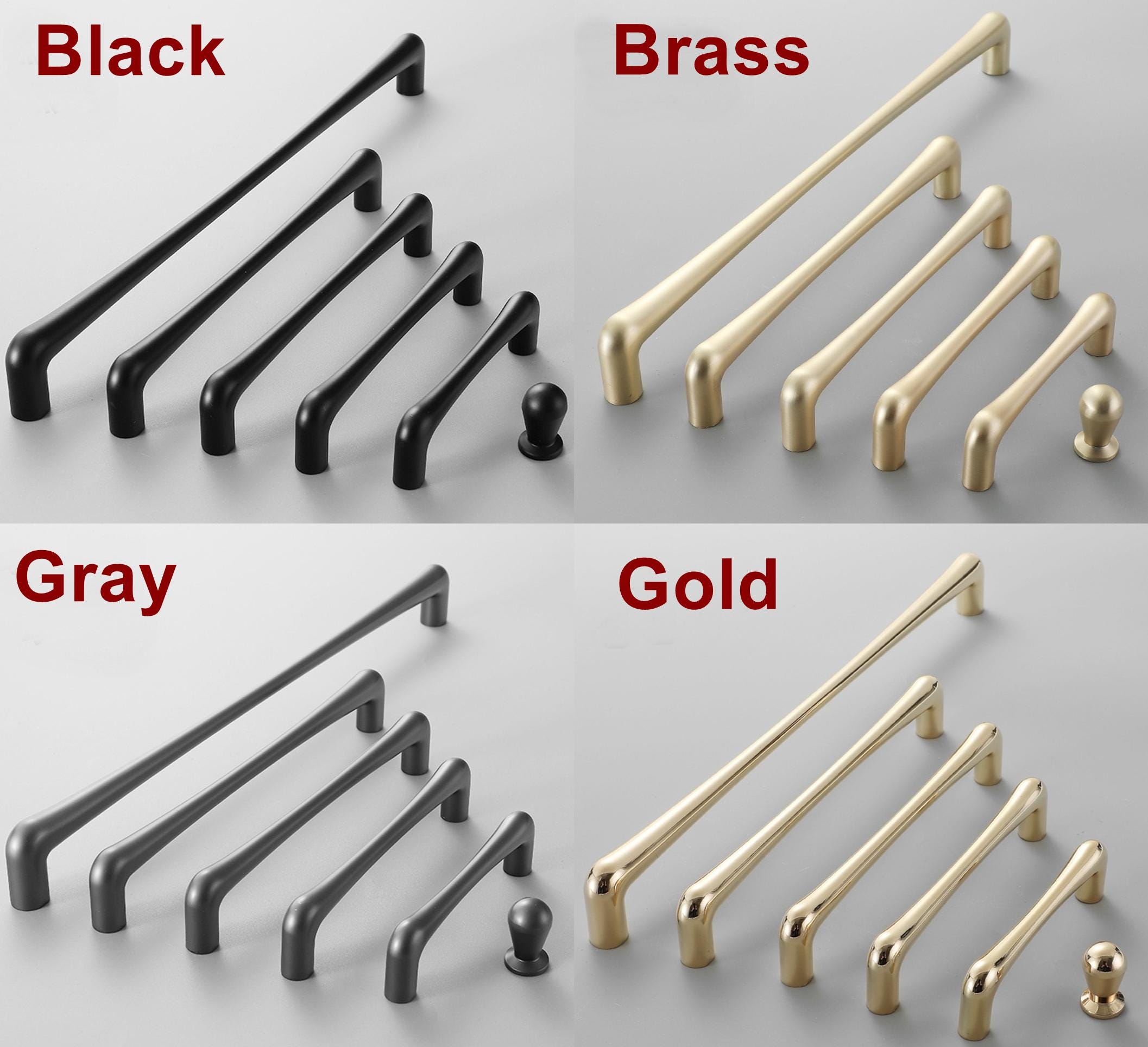 Solid Brass Minimalist Cabinet Pulls & Knobs - Black Finish Hardware - #1 Gray / 1pc