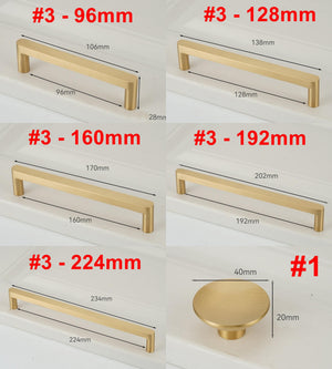 Solid Brass Minimalist Cabinet Pulls & Knobs - Brushed Gold Finish - #2 - 128mm / 1pc