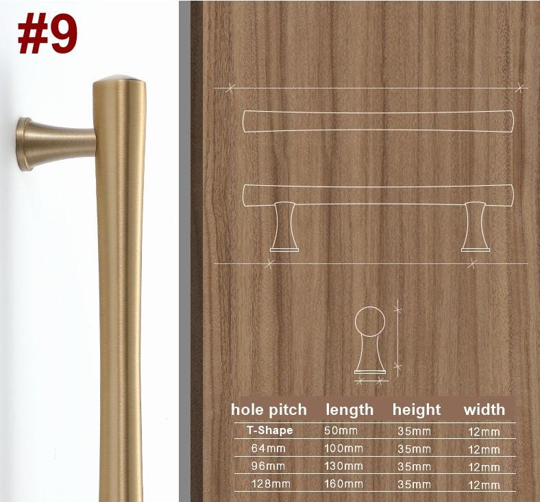 Solid Brass Minimalist Cabinet Pulls & Knobs - Matte Gold Finish - #5 / 1pc
