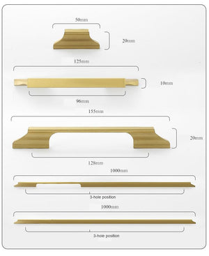 Solid Brass Oriental Cabinet Pulls & Knobs - Brushed Gold Finish - #1 Brass 125mm / 1pc