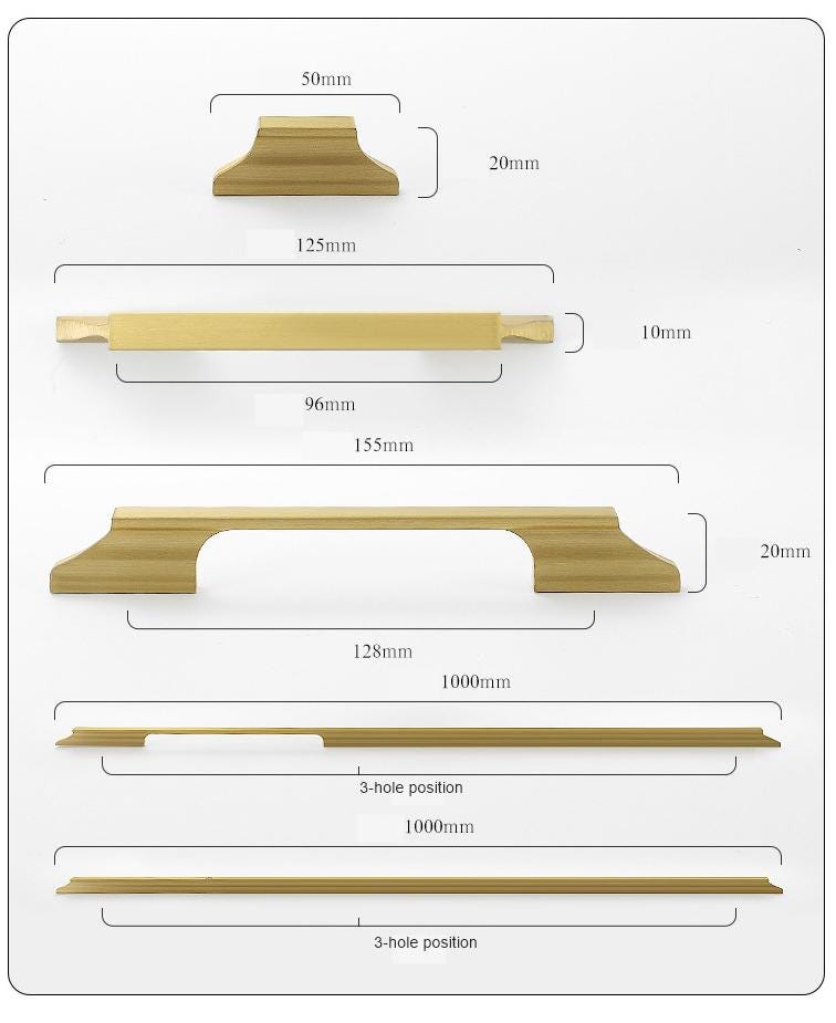 Solid Brass Oriental Cabinet Pulls & Knobs - Brushed Gold Finish - #1 Brass 125mm / 1pc