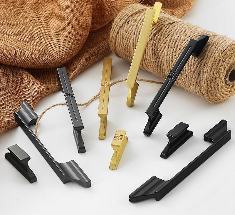 Solid Brass Oriental Cabinet Pulls & Knobs - Brushed Gold Finish - #1 Black 125mm / 1pc