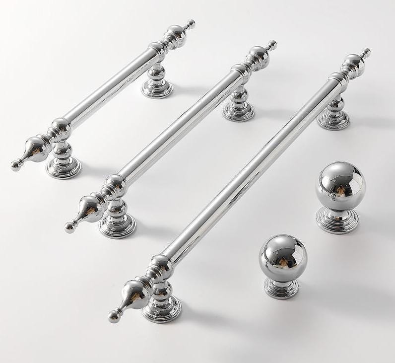 Solid Brass Ornate Cabinet Pulls & Knobs - Polished Silver Finish - #3 - 192mm / 1pc