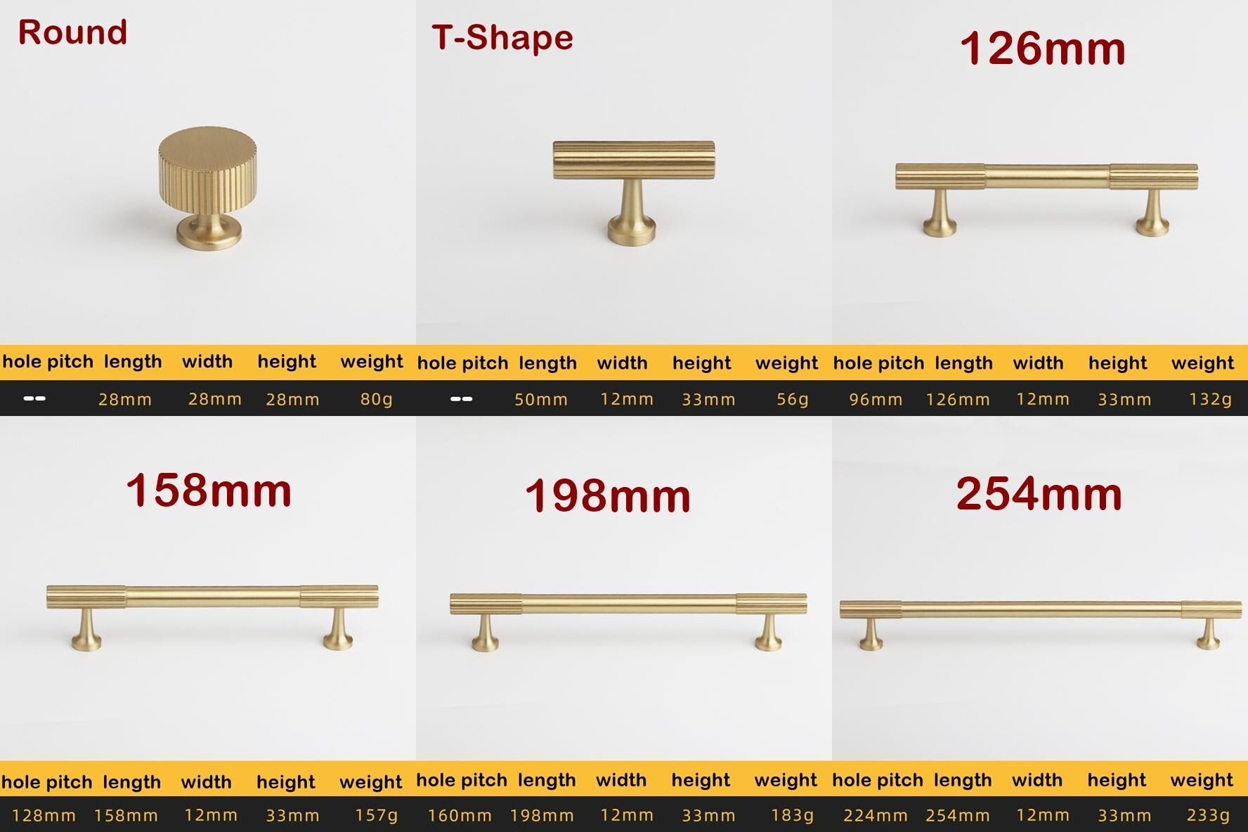Solid Brass Round Cabinet Cup Pulls - Furniture Decorative Hardware - T-Shape / 1pc