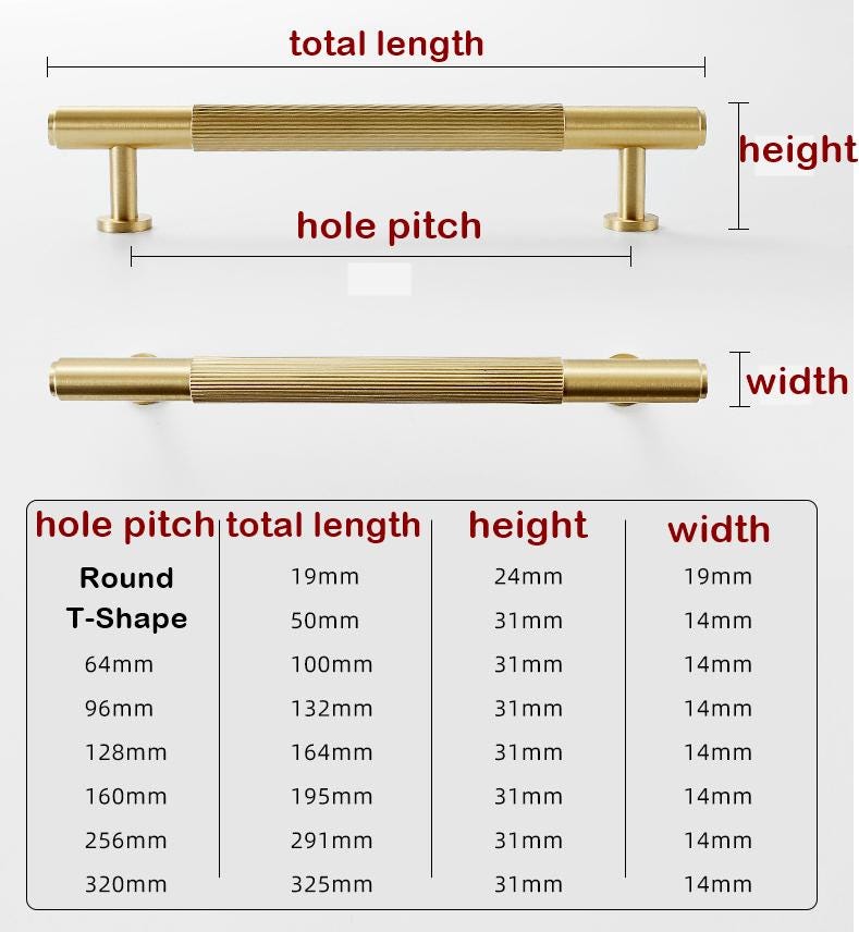 Solid Brass Round Cabinet Cup Pulls - Furniture Decorative Hardware - Brass T-Shape 50mm / 1pc
