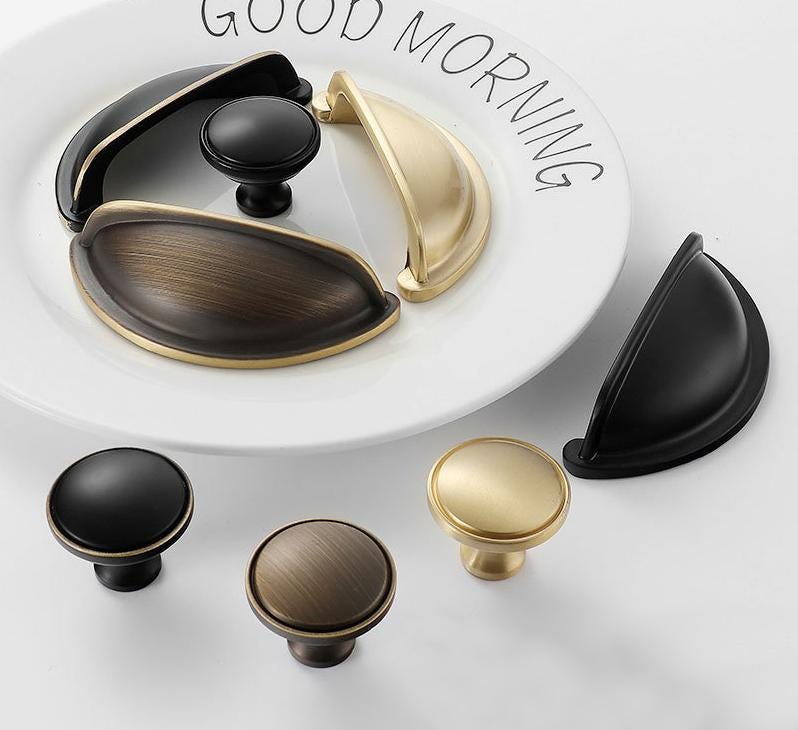 Solid Brass Round Cabinet Cup Pulls - Brushed Gold Finish Hardware - #1 Brass / 1pc