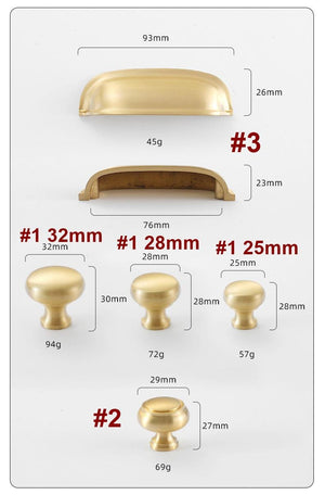 Solid Brass Round Cabinet Cup Pulls - Brushed Gold Finish Hardware - #1 Brass 28mm / 1pc
